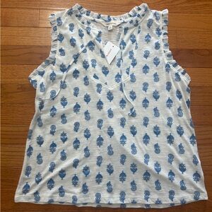 Lucky Brand Tank Women’s Size S White Blue Geometric Print Sleeveless Boho NWT